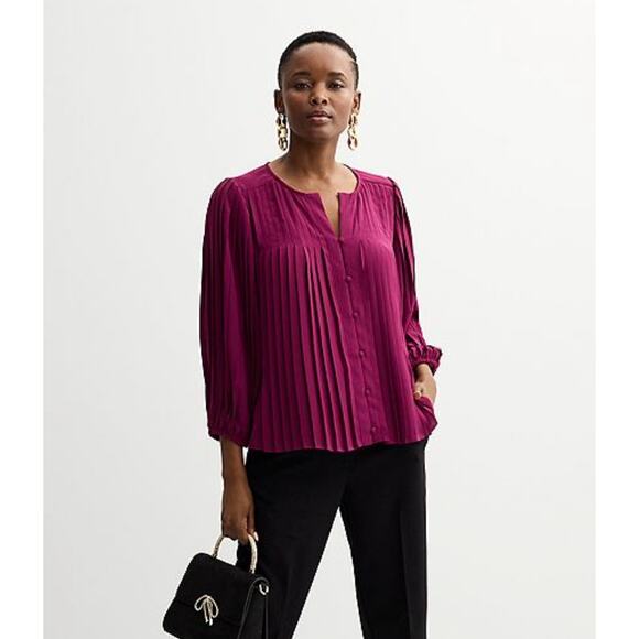 Magenta Pleated Architectural Blouse XL Nine West Button Down Workwear colorful - Picture 1 of 6